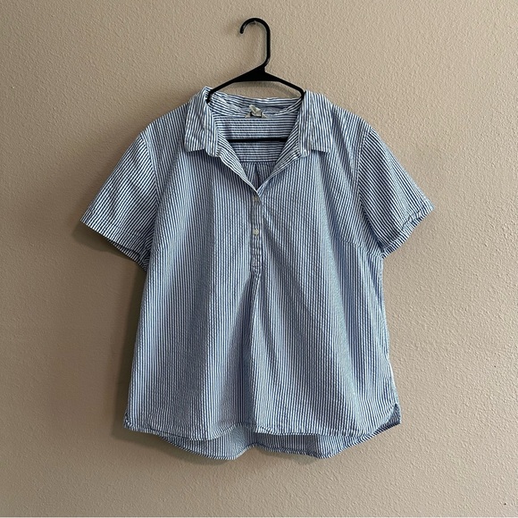 L.L. Bean Seersucker Striped Popover Blouse - Picture 1 of 6